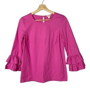J. Crew Pink Ruffle Sleeve Long Sleeve Blouse 0